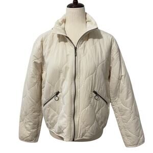 Lucky Brand Women’s Quilted Jacket Short Full Zip Pockets Cotton sz S Cream